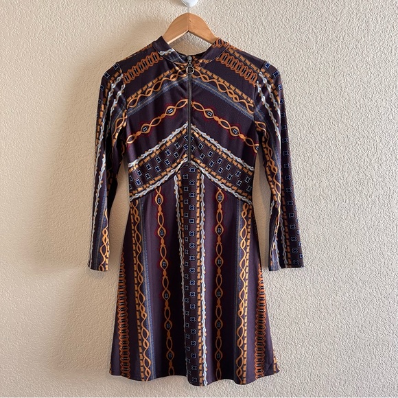 Free People Stella Retro Mod Multicolor Earth-tone Mini Dress Size XS - Picture 12 of 13
